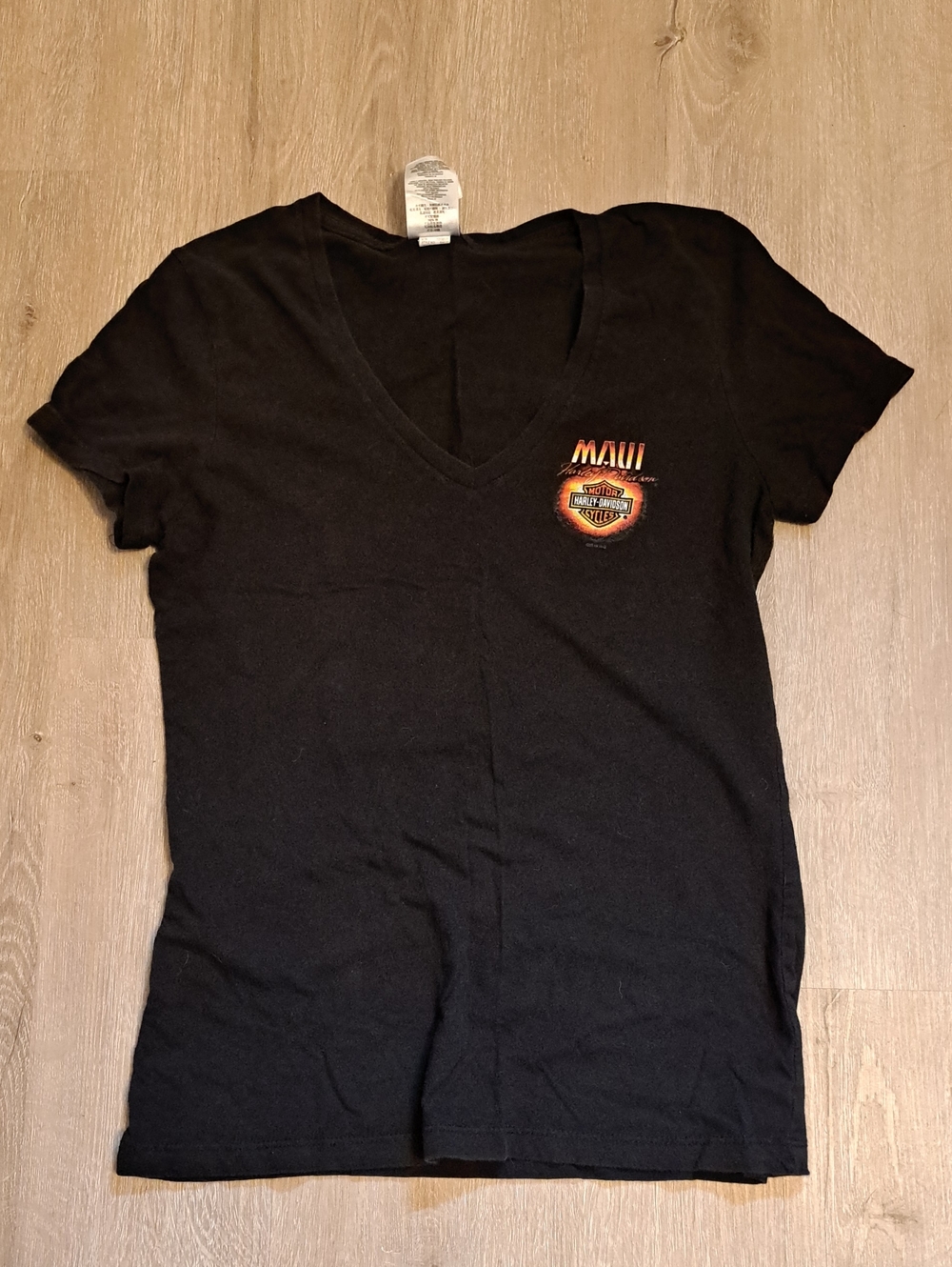 Harley-Davidson Black V-Neck Tee with Orange Maui Flame Patch